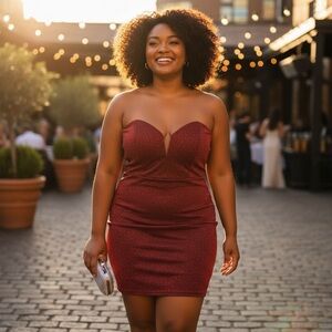 SHEIN CURVE Red Sparkle‎ Strapless Sweetheart Neckline Bodycon Mini Dress 4XL